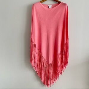 Minnie Rose Pink Fringe Shawl Poncho NWOT